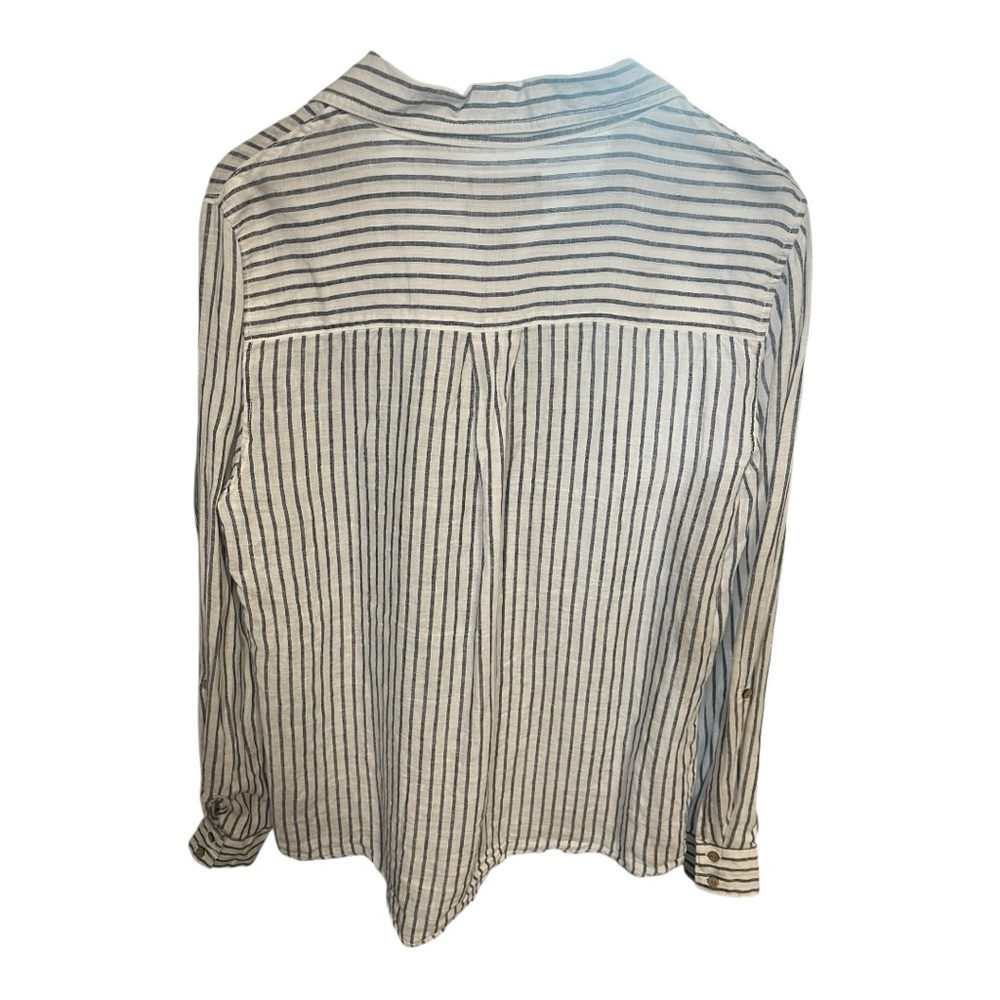 Tahari 100% Linen Blue and White Striped Shirt Button Up Shirt Size  XL - Picture 10 of 16